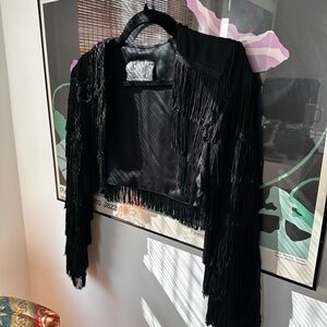 Vintage Steppin' Out Black Fringed Cropped Blazer Size Small